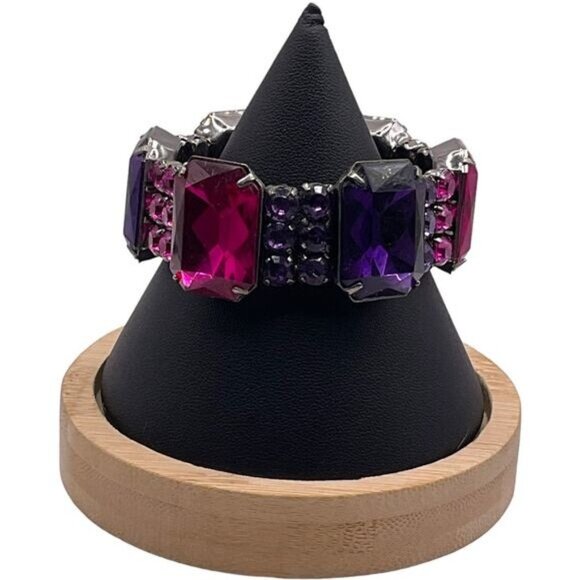 Vintage Inspired Stretch Bracelet Large Pink & Purple Acrylic Gemstones - Picture 3 of 7